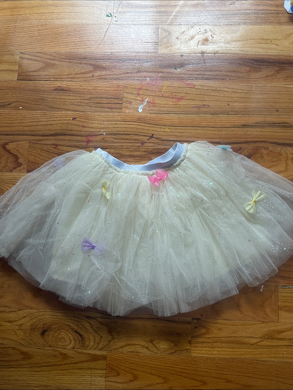 Lola + The Boys Cream Glitter Tulle Skirt with Pastel Bows